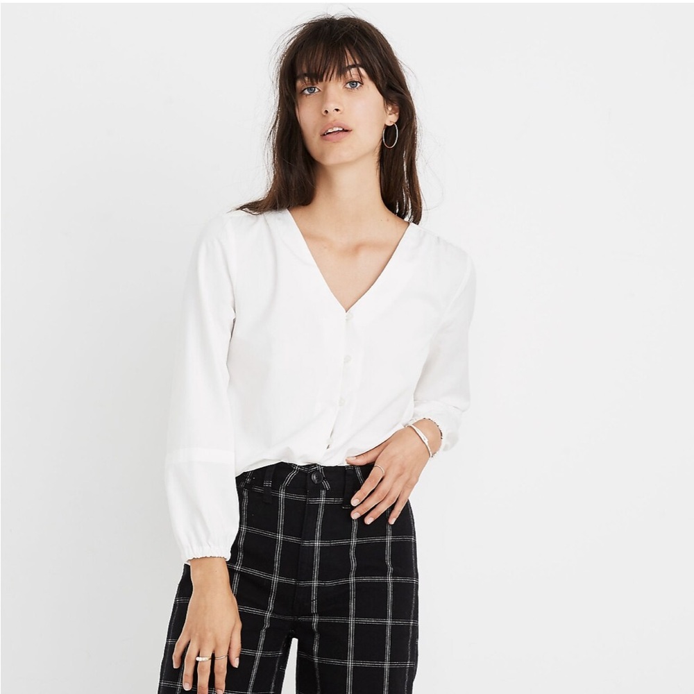 Madewell V-Neck Button-Down Shirt in White